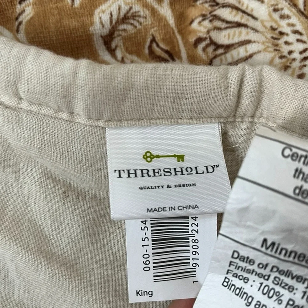 Threshold King Tan Floral Bedspread Reversible Linen Blend